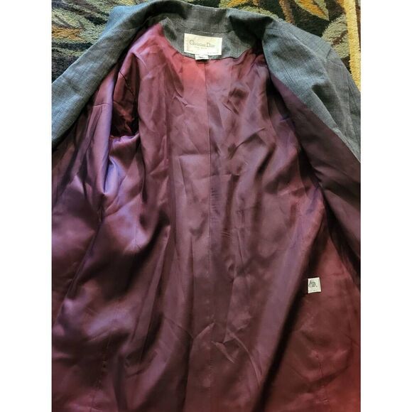 Vintage Christian Dior Blazer Women's 8 Grey Double Breasted Two Button Wool - Picture 3 of 7